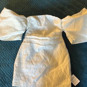 ASOS Luxe extreme Bardot sleeve jacquard mini dress in white size 10